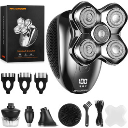 Електричний голєний апарат MAXGROOM для чоловіків, вологостійкий, для сухого та вологого гоління, 5D-головка, USB-C зарядка, LED-індикатор заряду, чорний