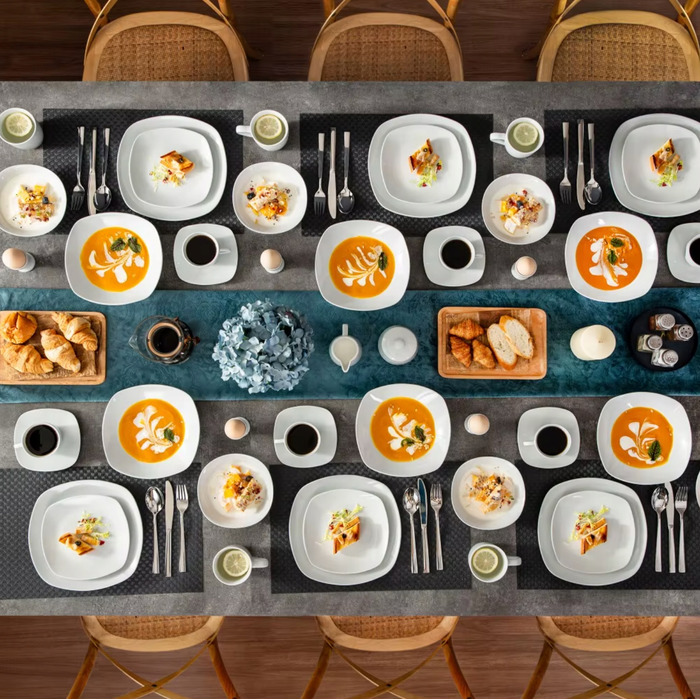 Елегантний білий порцеляновий обідній сервіз на 6 осіб, 50 предметів