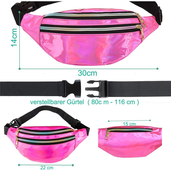 Гірчиця поясна сумка вологостійка, поясна сумка на пояс з відділеннями на блискавці, регульований ремінь, поясна сумка для жінок та чоловіків, для вечірок, фестивалів, спорту, активного відпочинку, подорожей (Рожевий)