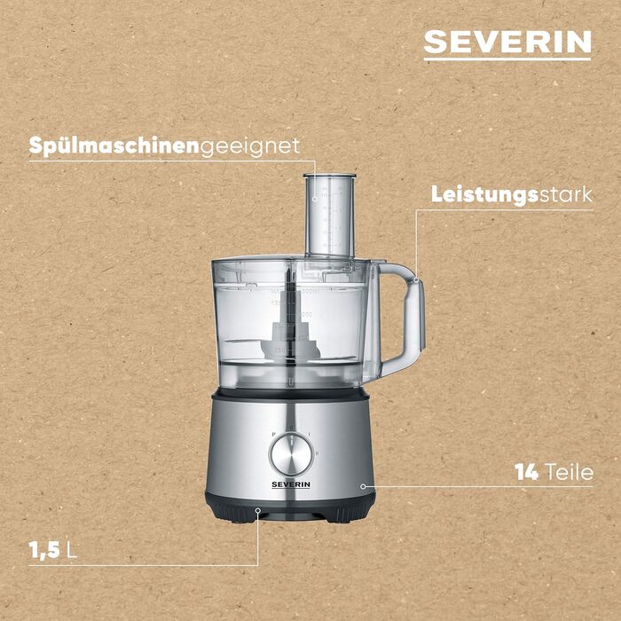 SEVERIN Multifunctional Food Processor for kneading, mixing, grating, shredding, grinding, and more. Food processor with extensive accessories, high-quality multi-grinder, KM 3892 Multifunction: kneading, mixing, grating, shredding, grinding, and more.