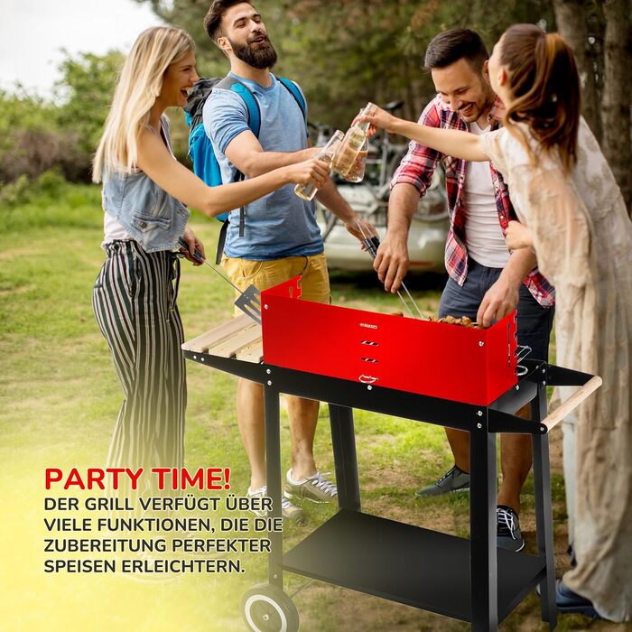 Five-Star Grill&Chill Charcoal Grill - Garden Grill, Chrome Rost 50 cm × 26.5 cm, Two Transport Wheels, GC0010