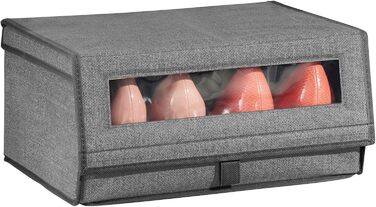mDesign 8-Piece Fabric Shoe Storage Set – Stackable Shoe Box with Viewing Window, Velcro Closure, and Flip-Top Lid – Storage Box for Closet or Shelf – Dark Gray