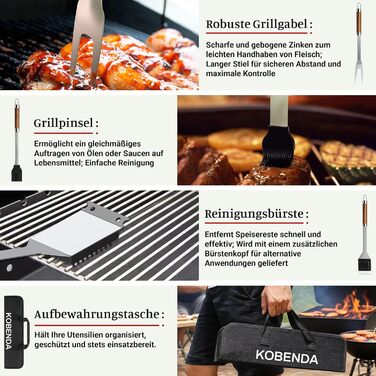 Набір гриля KOBENDA 7 предметів з нержавіючої сталі з чохлом, професійний BBQ аксесуар, ідеальний подарунок для чоловіків