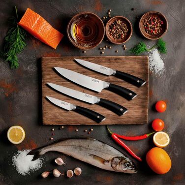 Набір кухонних ножів BEM Master Chef 6 шт. з підставкою: кухонний ніж, ніж для овочів, ніж для нарізки, універсальний ніж, ніж для хліба; шліфувальник, нержавіюча сталь