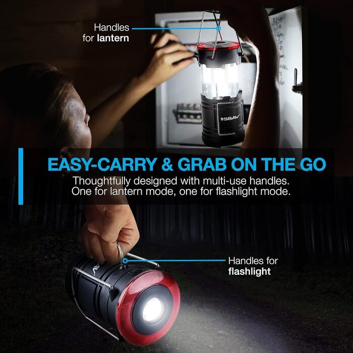 LED Camping Lantern, Flashlight, LED Lanterns, suitable for hurricanes, emergency light for storms, power outages, portable outdoor lanterns, black and red, foldable, batteries included, 1