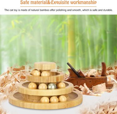 Cat Toy Self-Entertainment, Interactive Bamboo Cat Toy THREE Tiers Rotating Smart Track Ball Swing Roller with Bells