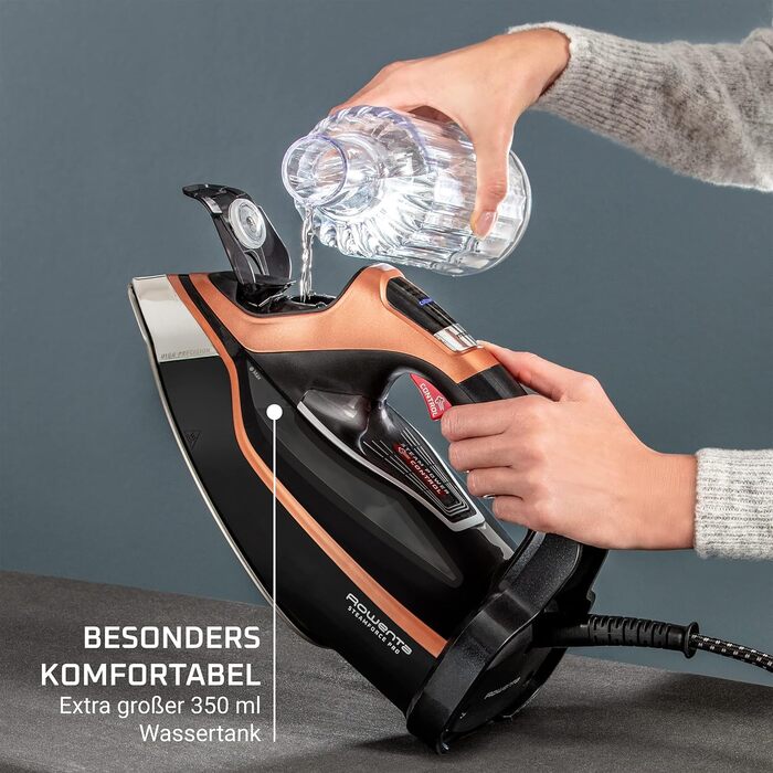 Rowenta DW9510 Steamforce Pro Steam Iron | 3200 Watts | Pump System | 75 g/min continuous steam output | 300 g/min steam boost | 2 steam settings | 350 ml water tank | Black/Copper 300g/min steam boost - Rowenta's most powerful