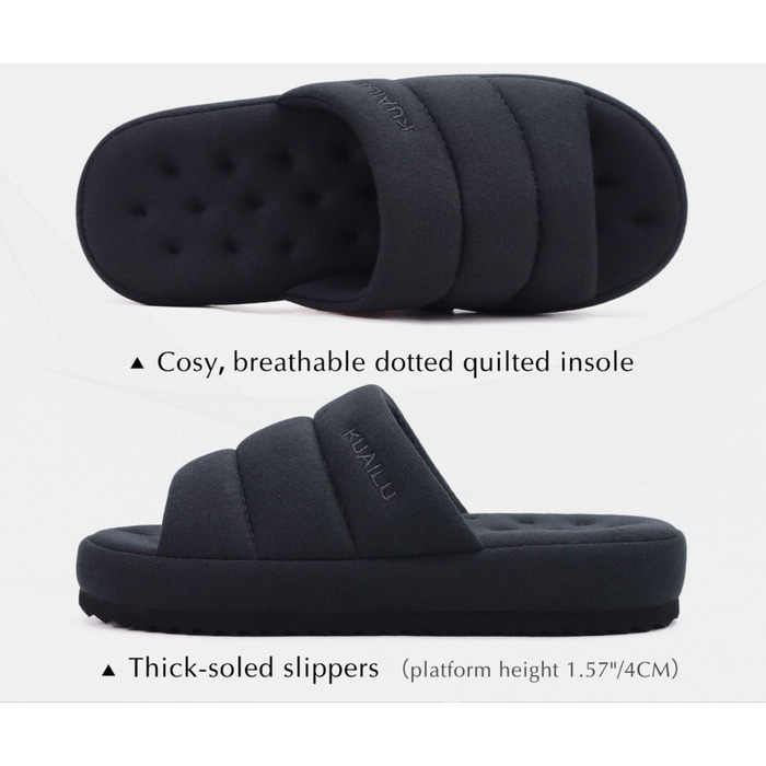 Чоловічі домашні тапочки KuaiLu, модна стежка, тканинні сандалії, комфортні, з піною пам'яті, для дому та вулиці, чорні, 44 EU