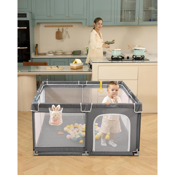 derimkcoa Playpen Baby, Baby Play Fence, Large Children's Safety Playground, Playpen with Breathable Net, Portable Playpen for Indoors and Outdoors (130x130x66cm)