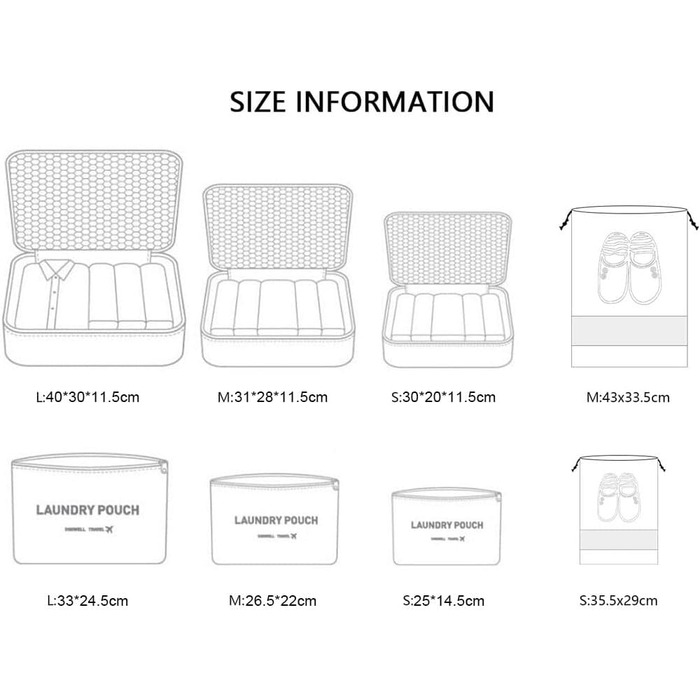 Органайзер для валізи Vicloon 8-в-1: комплект для подорожей, водонепроникні сумки для одягу, взуття та косметики (чорний)
