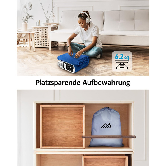 Надувний матрац для одного спального місця, 190 x 99 x 46 см, з вбудованим насосом, для дому, подорожей та кемпінгу, Максимальне навантаження: 300 кг, Колір: блакитний та білий