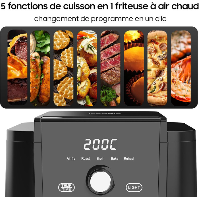 Iceagle Dual Chamber Hot Air Fryer 10L - XXL Hot Air Fryer 2600W, Air Fryer with 2 Baskets, 8 Programs, Oil-Free Hot Air Fryer, Match Cook & Smart Finish Function, including Recipe Book 10L Dual