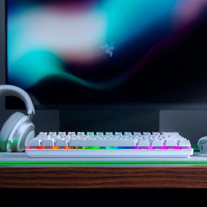 Клавіатура Razer Huntsman Mini (Red Switch) - Компактна ігрова клавіатура 60% (Lineare оптичні перемикачі, Doubleshot PBT-клавіші, знімний USB-C кабель) QWERTY US-розкладка | Mercury White Huntsman Mini Mercury Ed. QWERTY US-розкладка Red Linear Switch