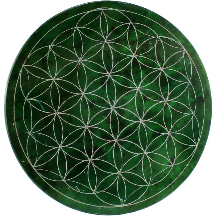 Speckstein coaster set with Flower of Life design • 7 colors • Chakra colors • Ø 10 cm • Handmade • Engraved • Round • Spiritual wall decoration & table decor • 7 pieces