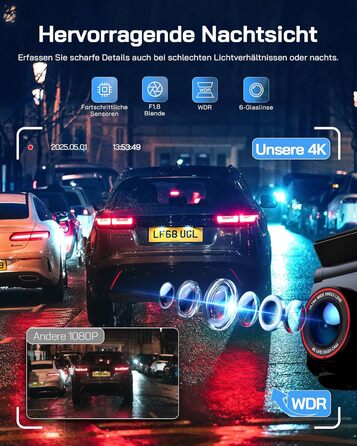 Автомобільний відеореєстратор WOLFANG 4K з WiFi, передня та задня камери, 3