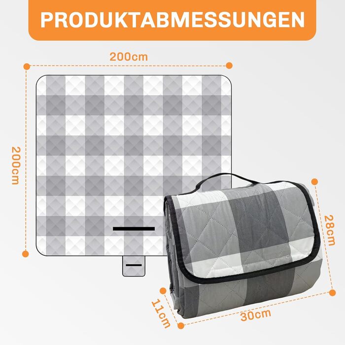 Плед для пікніка 200x200 см водонепроникний, великий, антипісовий, ізольований, м'який, миючий для пляжу, кемпінгу, парку