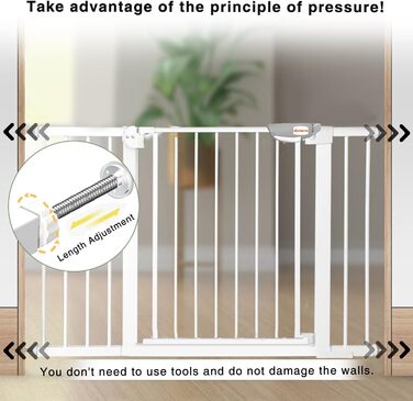Захист для дверей та сходів UBRAVOO Babygitter, 100 см, безпечне дитяче ворота, автоматичне закриття, трикратне блокування, білий, ширина 76-84 см