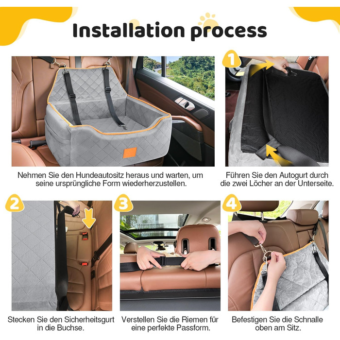 GL GLENSLAVE Dog Car Seat for Large/Medium Dogs - Elevated Pet Seat for Dogs Up to 25kg or 2 Small Dogs, Removable & Washable with Thick Cushions & Storage Pockets (Gray)