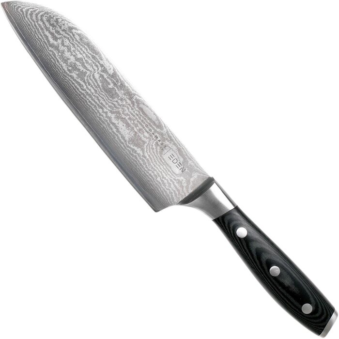 Ніж кухонний Santoku Eden Classic Damast 18 см, японський ніж для нарізки та чищення, сталь Дамаск