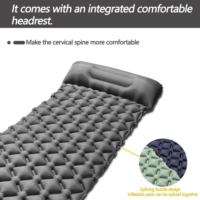 Саморозгортальний килимок для кемпінгу Isomatte, Ultraleicht: легкий килимок для відпочинку на природі, туризму, пляжу та подорожей. З насосом та подушкою. Сірий колір.