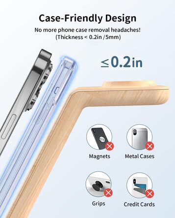 Бездротовий зарядний пристрій JoyGeek 3-в-1 з бамбуковою текстурою для iPhone, Apple Watch, AirPods