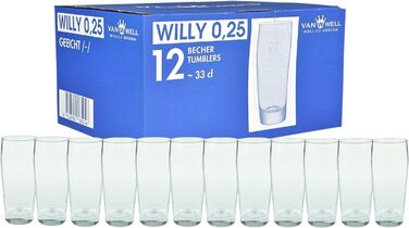 Пивні келихи Van Well Willibecher 0,25л (12 шт) - Преміум склянки для пива, міцні, для бару та дому