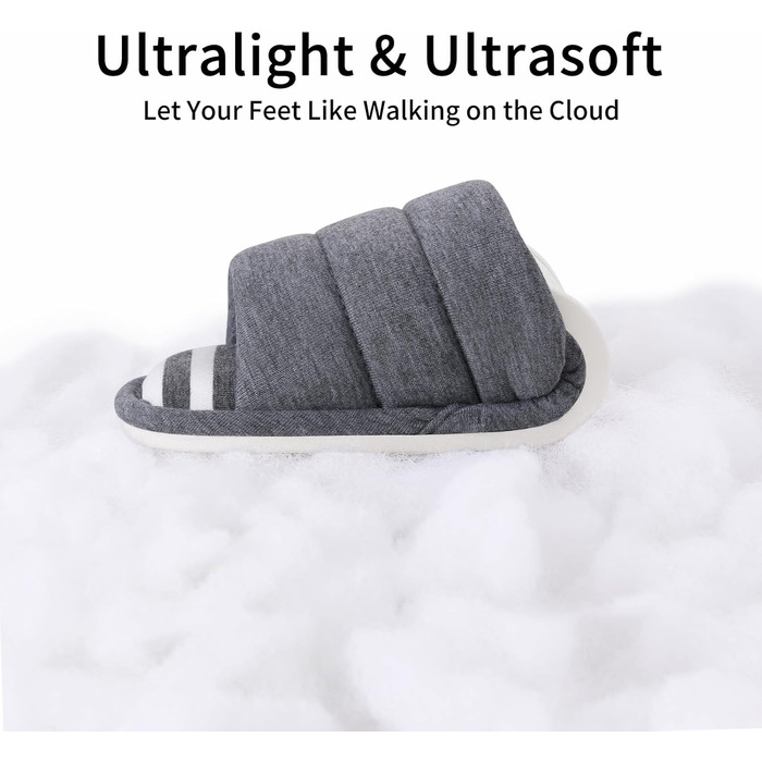 Тапочки халатні з відкритим носком для жінок та чоловіків shevalues, м'яка бавовна, піна Memory, сліпони, для дому (10-10.5 Women/9-9.5 Men, Темно-сірий)