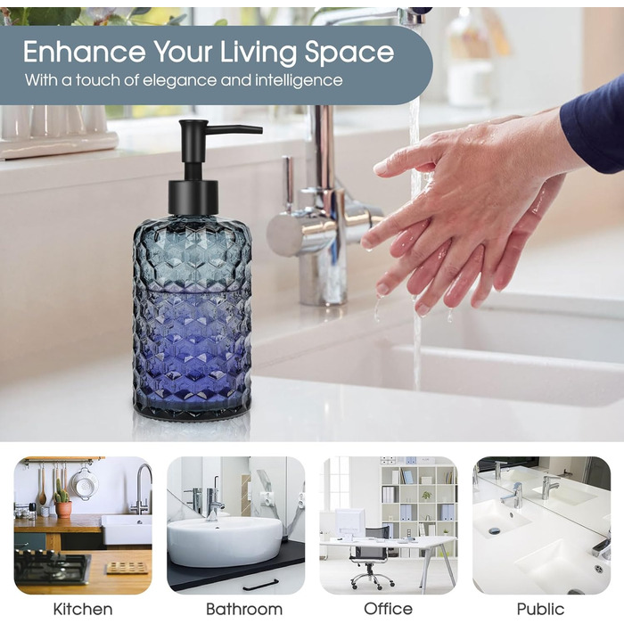 Скляні дозатори для мила Topsky (2 шт.), 400 мл, з чорною помпою, для кухні та ванної кімнати