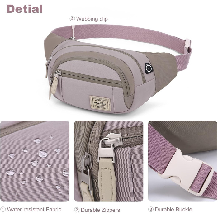 Wind Took Stylish Large Waist Bag/Fanny Pack/Chest Bag/Phone Pouch with Headphone Port for Travel, Hiking, Outdoor, Running - Women, 35x7.5x15cm (Deep Purple)