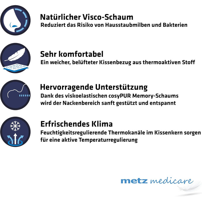 Ортопедична подушка metz medicare Elena з пам'яттю форми, проти хропіння, для шиї, 54x40x12 см, Німеччина