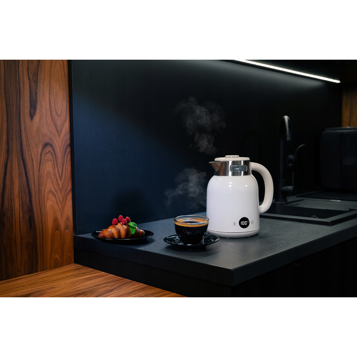 Електричний чайник Lehmann Torino 2200W, 1.5л, сталевий, білий, з LED-підсвіткою та регулюванням температури