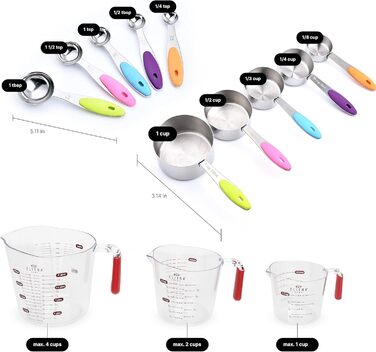 13-Piece Measuring Cup and Spoon Set including 10 Stainless Steel Measuring Spoons and 3 Plastic Measuring Cups - from Elitra Home
