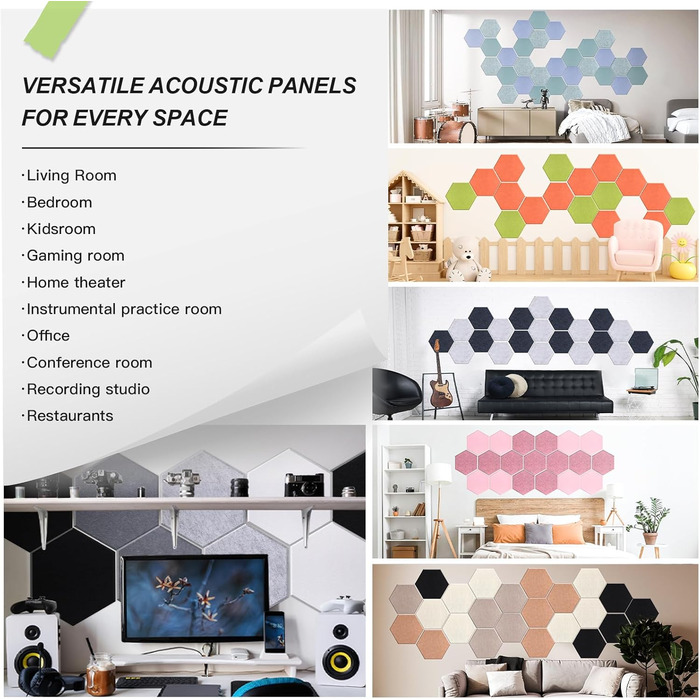 Акустичні гексагональні панелі Mollywell для шумоізоляції стін, 35.6 x 30.5 см, набір 16 шт, звукопоглинаючі плитки від ехо та реверберації, колір: глибокий верблюжий/коричневий/чорний/бежевий