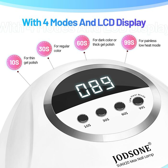 JODSONE 320W UV LED лампа для нігтів з авто-сенсором, 72 світлодіоди (червоне світло) та 4 таймерами (10/30/60/99s) – професійний апарат для сушіння гель-лаку, гелю та шелаку для рук і ніг