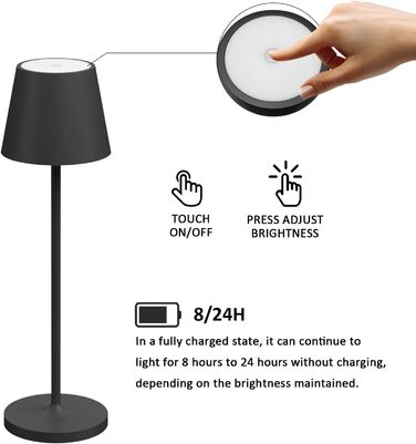 LED настільна лампа K-Bright з регулюванням яскравості, акумуляторна, для дому та вулиці, IP54, чорна