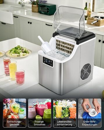 Льодогенератор Wilprep для дому та бізнесу: 22 кг/24 год, самоочищення, LCD-дисплей, нержавіюча сталь