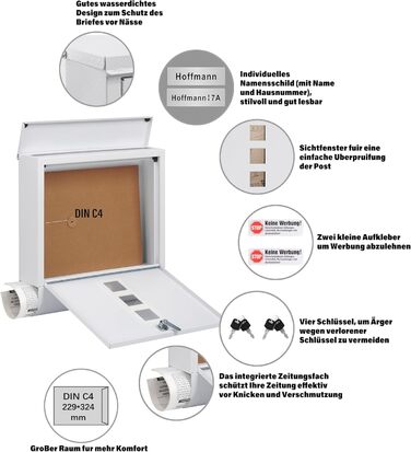 Поштовий ящик Zedelmaier XXL з нержавіючої сталі, індивідуальне гравіювання, 35x35 см, 4 ключі, для листів B5/C4, RAL 7016 Anthrazit