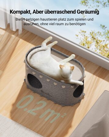 Felt Cat Cave, Felt Cat House, Cat Bed, Cat Cave for Cats, 58 x 33 x 30cm, Peek-a-Boo for Play, Winter-Proof, Cat Nail Protection, Beige (Felt Cat Cave Grey)