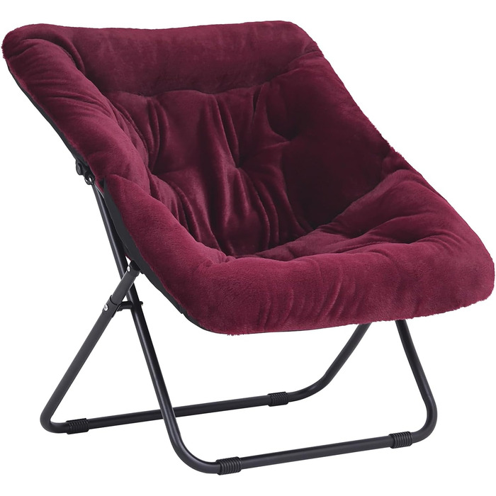 Крісло Tiita Moon Chair без пуфа, м'яке штучне хутро, металевий каркас, бордовий – розкладне крісло для спальні, вітальні, гуртожитку, саду