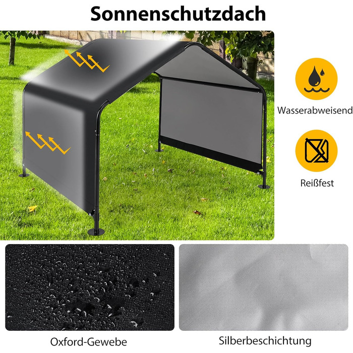 Будка для собак Costway Outdoor - велика, середня, маленька, чорна, 129 x 124 x 108 см, водовідштовхуюча, з дахом та кілочками