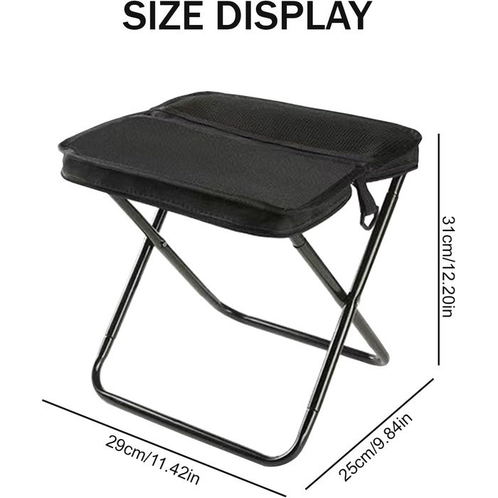 Складаний туристичний стільчик-рюкзак: легкий, компактний, міцний (до 120 кг). Чорний, 31 см. Ідеально для риболовлі, пікніків та відпочинку на природі.