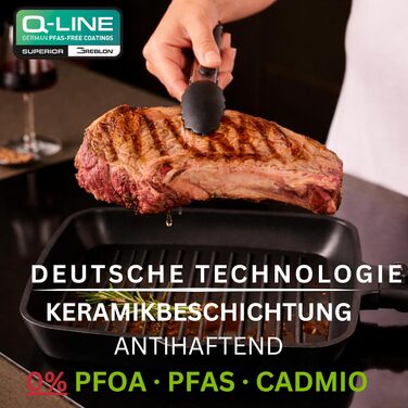 Stone&Stone Сковорода гриль індукційна 28 см квадратна з антипригарним покриттям та знімною ручкою, німецька кераміка, сталеве дно, для газових плит та духовки, без PFAS, PFOA та PTFE