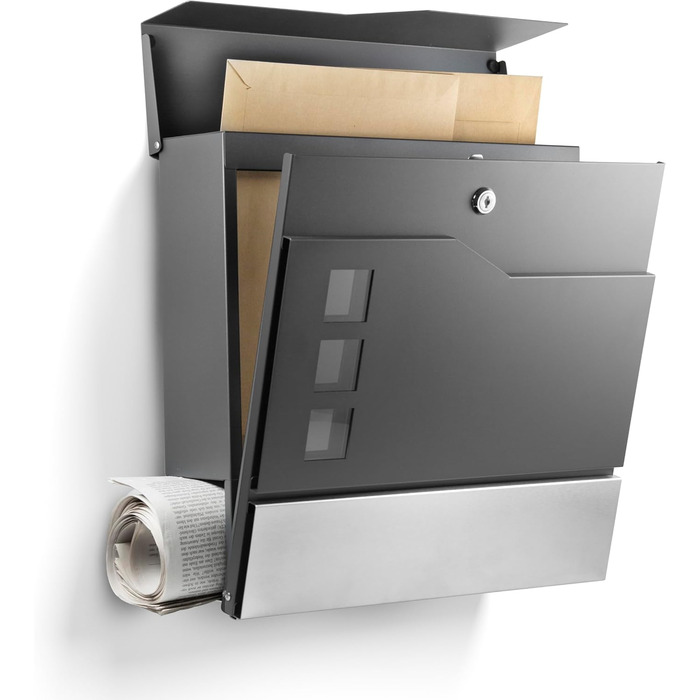 Поштовий ящик Oslo Anthrazit RAL7016 з газетницею та гравіюванням (без гравіювання) - вуличний, з нержавіючої сталі, стійкий до корозії та УФ-випромінювання