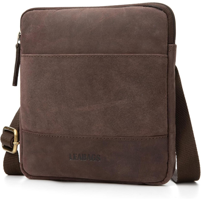 Чоловіча сумка через плече LEABAGS з натуральної шкіри - месенджер, сумка-рюкзак, 2.2 л, сумка для роботи, сумка на плече (Колір: Темно-коричневий)
