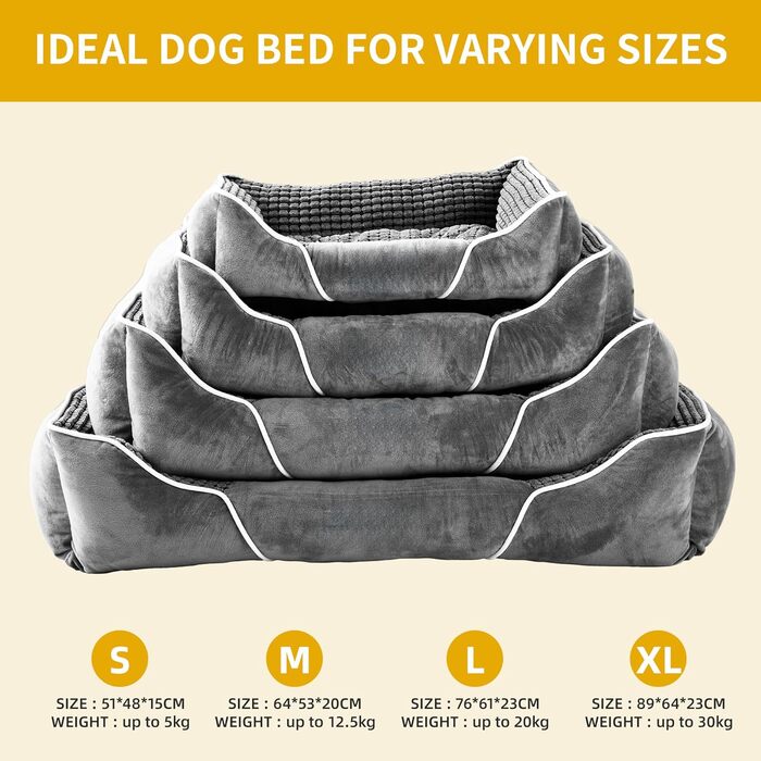 Крізь для собак середніх порід YITAHOME, 51x48 см, ортопедичний, знімний чохол, антиковзаюча підставка, сірий