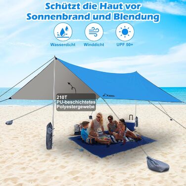 Намет WADEO для кемпінгу, водонепроникний, 4x3 м, з тентром та аксесуарами, ультралегкий, для відпочинку на природі - Хакі (3,6м x 3,6м, Синій)