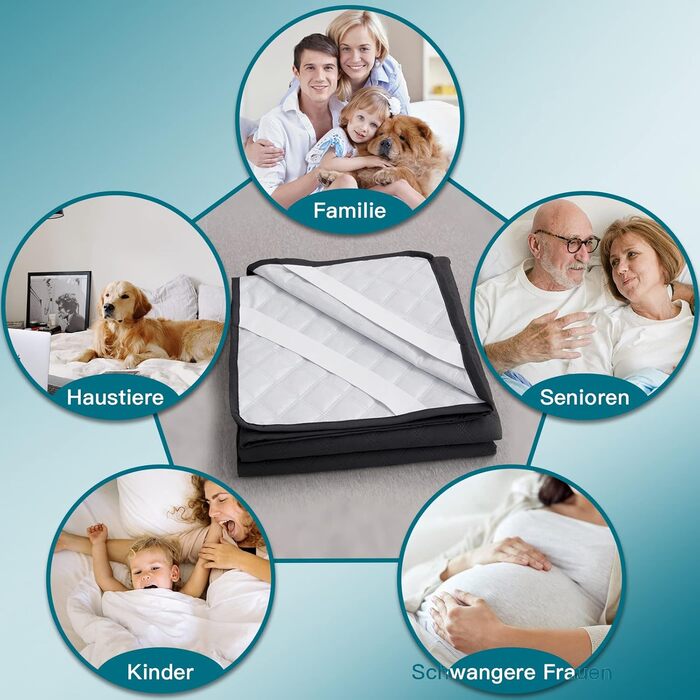 Arcona Mattress Protector Waterproof, Breathable Waterproof Mattress Cover, Urine Protection Mattress Pad 180x200, Dark Grey Mattress Protector, Washable Incontinence Pad for Bed