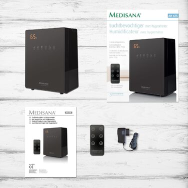 Зволожувач повітря Medisana AH 675 з гігрометром, таймером, попереднім нагрівом, 3 інтенсивності розпилення, 5.2 л, для дитячої, вітальні та спальні