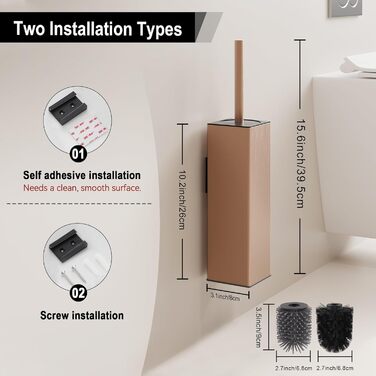 Настінна щітка для унітазу BVL з кріпленням без свердління, набір з 2 насадками, білий матовий колір