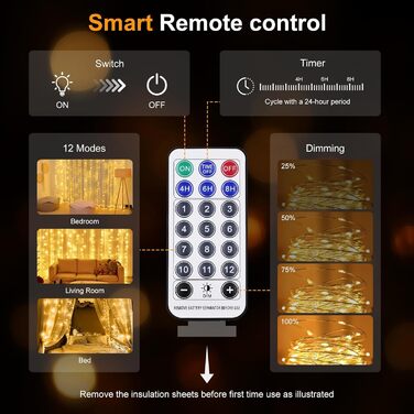 Ляптова гірлянда 2x2м з 200 LED, USB, тепле біле світло для декору стін, кімнати, вечірки, весілля, Рамадан, Різдва